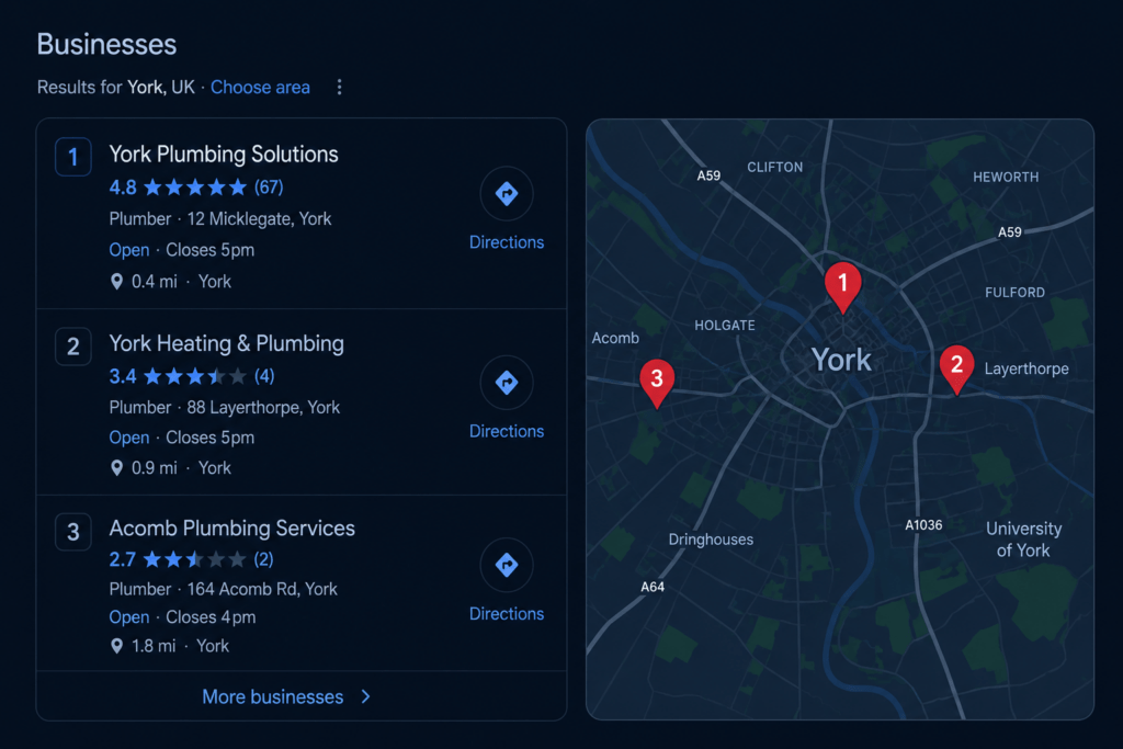 competitor top of Google Maps UK service business